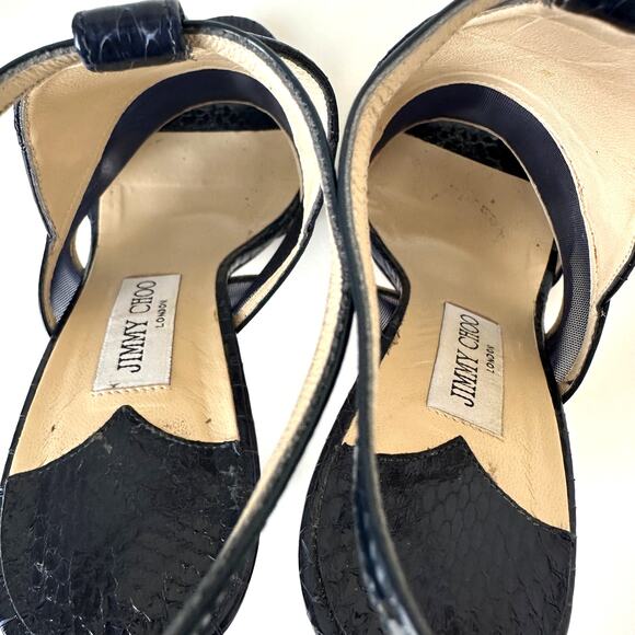 Jimmy Choo Timbus 100 Snakeskin Mesh Heel Sandal Navy Size 39 - Picture 10 of 16